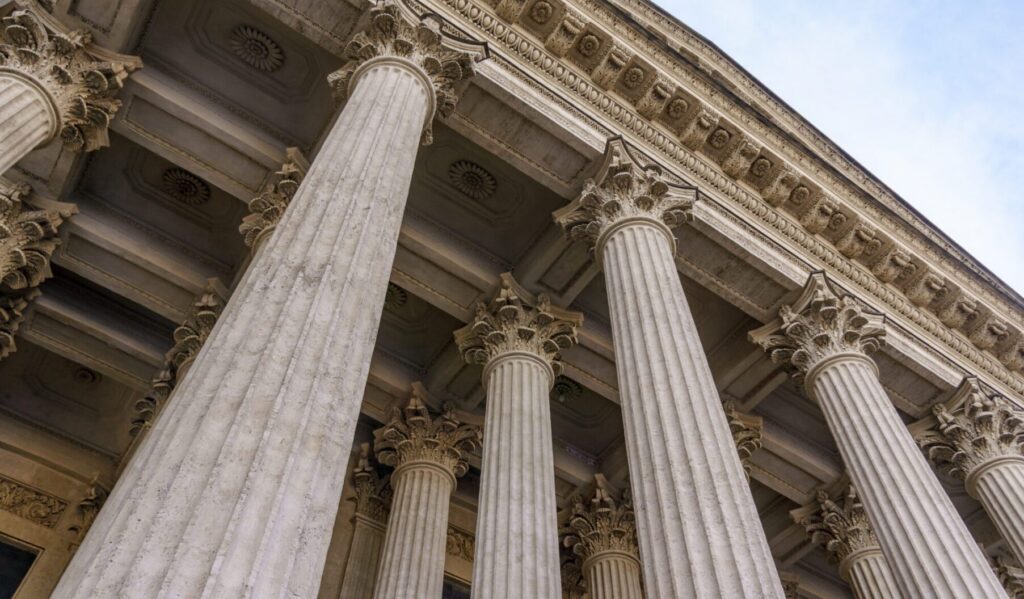 Historic courthouse columns representing Pennsylvania Orphans' Court proceedings and estate litigation matters.